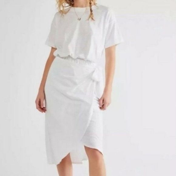 Free People Beach Leila White Tie Waist Wrap Midi Dress Small Cotton Blend - Picture 1 of 13